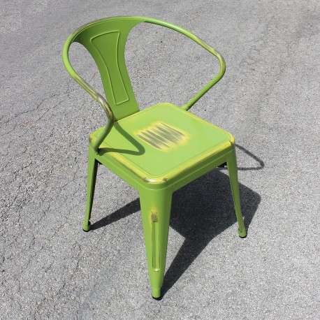 Chaise rétro en métal vieilli verte et jaune (RETRO-YELLOWISH-GREEN)