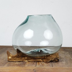 Vase en verre soufflé sur racine de Teck (VS-TECK-463)