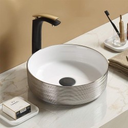 Vasque céramique blanc brillant décor argenté L36,5 cm