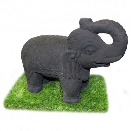 Statuette Elephant sacré debout ciment noir (STA-CIM005-NOIR)