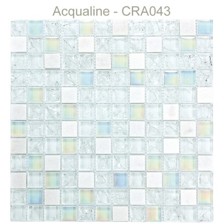 Mosaïque 30x30 en verre craquelé verre et pierre Blanc Nacré (CRA043)