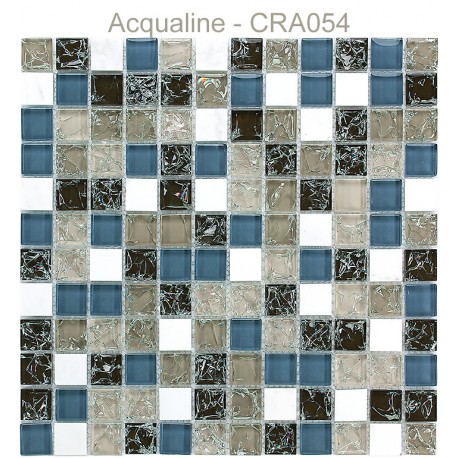 Mosaïque 30x30 en verre craquelé Taupe / Bleu / Beige / Pierre Blanche (CRA054)