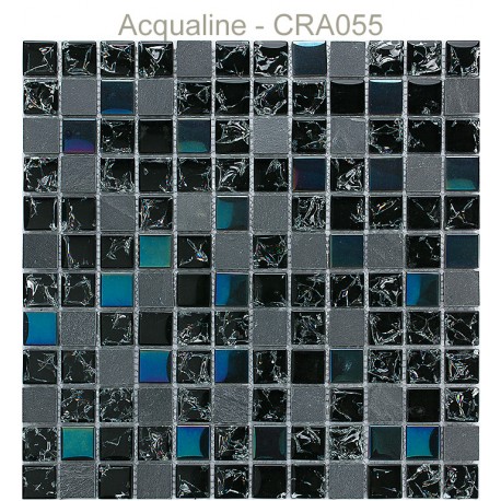 Mosaïque 30x30 en verre craquelé Noir / Irisé / Ardoise (CRA055)
