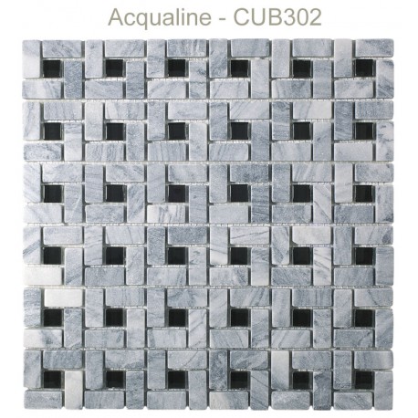 Mosaïque 30x30 en pierre grise et verre centre vert (CUB301)