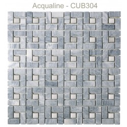 Mosaïque 30x30 en pierre grise et verre centre Alu (CUB304)