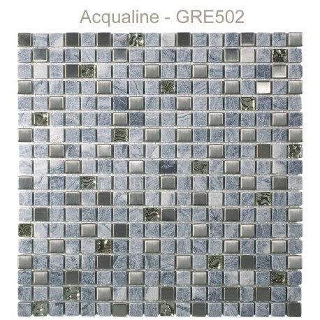 Mosaïque 30x30 en verre argent, pierre grise et Alu (GRE502)