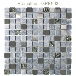 Mosaïque 30x30 en verre argent, pierre grise et Alu (GRE501)