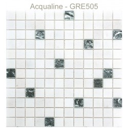 Mosaïque 30x30 en verre argent, pierre blanc (GRE505)