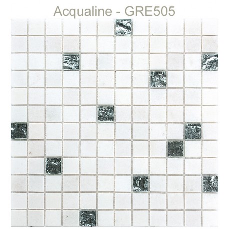Mosaïque 30x30 en verre argent, pierre blanc (GRE505)