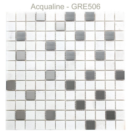 Mosaïque 30x30 en pierre blanc et Alu (GRE506)