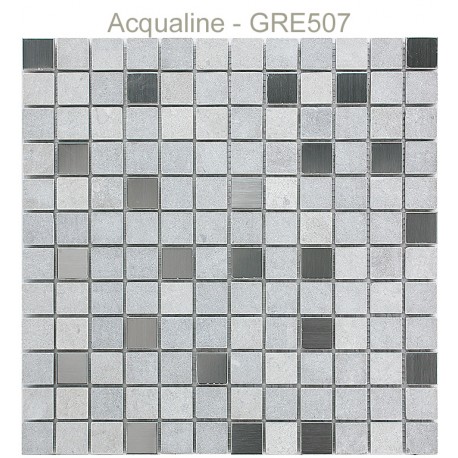 Mosaïque 30x30 en pierre grise et Alu (GRE507)