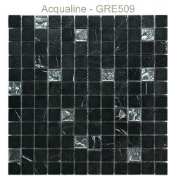Mosaïque 30x30 en verre argent, pierre noir (GRE509)
