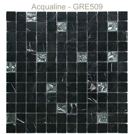 Mosaïque 30x30 en verre argent, pierre noir (GRE509)