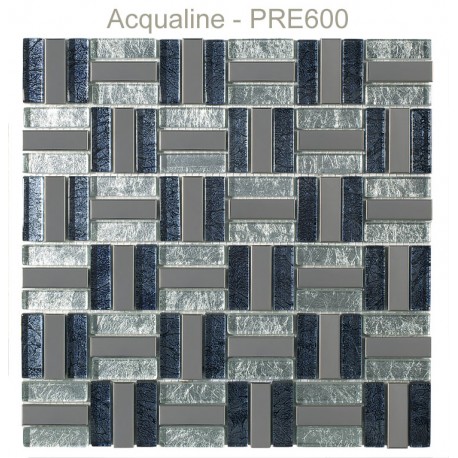 Mosaïque 30x30 verre et métal Argent / Bleu Violine /Alu (PRE600)