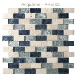 Mosaïque 30x30 verre Argent / Bleu violine et pierre beige claire (PRE603)