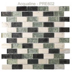 Mosaïque 30x30 verre Argent / Marron et pierre beige claire (PRE602)