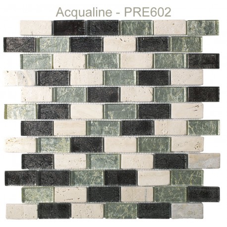 Mosaïque 30x30 verre Argent / Marron et pierre beige claire (PRE602)