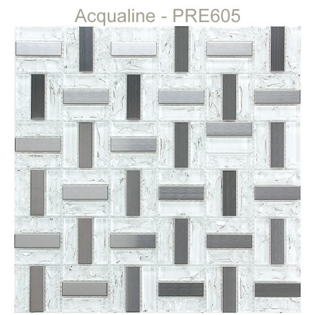 Mosaïque 30x30 verre craquelé blanc et métal Alu (PRE605)