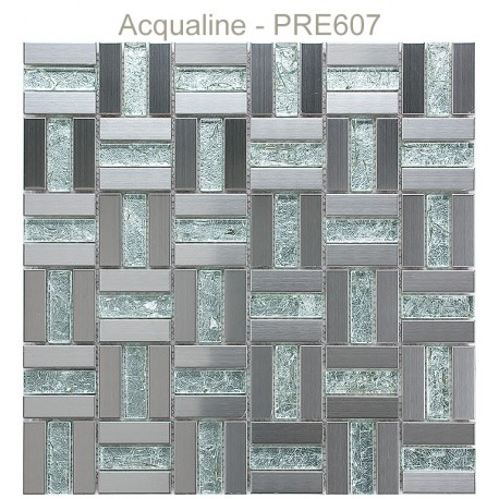 Mosaïque 30x30 verre craquelé argenté et métal Alu (PRE607)