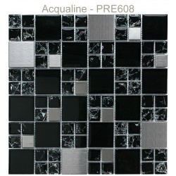 Mosaïque 30x30 verre craquelé noir et métal Alu (PRE608)
