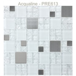 Mosaïque 30x30 verre craquelé blanc et métal Alu (PRE613)
