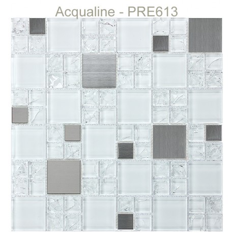 Mosaïque 30x30 verre craquelé blanc et métal Alu (PRE613)