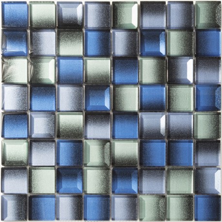 Mosaïque 30x30 verre dégradé bleu / vert d'eau / Noir / Blanc (3D002)