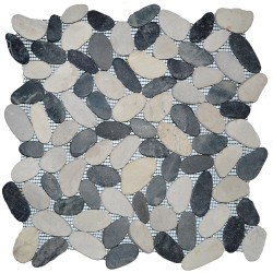 Mosaïque 30x30 pebble slice mix white / black (MOS020)
